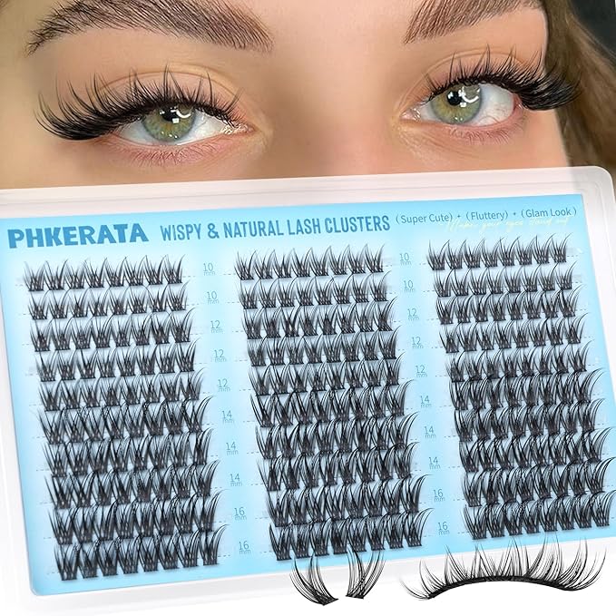 Eyelash Clusters Natural Lash Clusters Eyelash Extensions 240Pcs Wispy Cluster Lashes 10-16mm Lash Extension DIY Soft C Curly Individual Lashes with Thin Lash Band