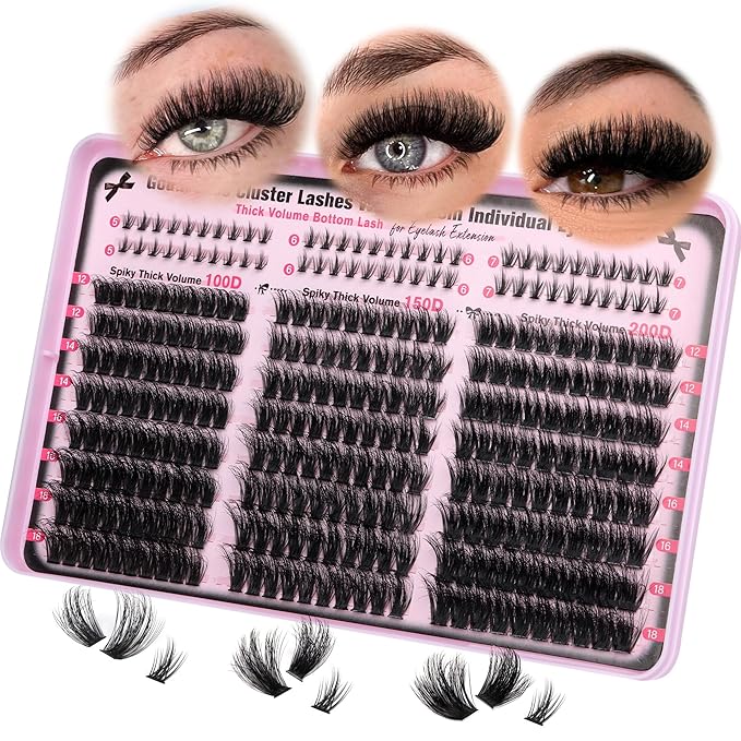 Lash Clusters Volume Cluster Eyelash Extensions D Curl Waterproof Individual Lashes 240pcs Fluffy Faux Mink Cluster Lashes and 60pcs Bottom Lashes for DIY Eyelash Extension