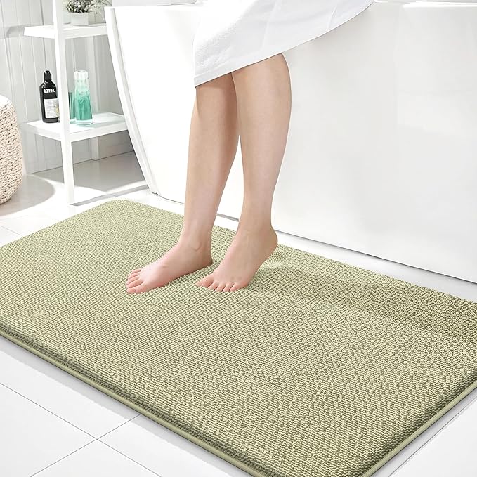 OLANLY Thick Memory Foam Bath Mat Rug 44x24, Extra Soft Absorbent Bathroom Rug, Quick Dry Bath Mats, Non-Slip, Machine Washable Carpet for Bathroom, Tub and Shower, Home Decor Accessories, Vanilla