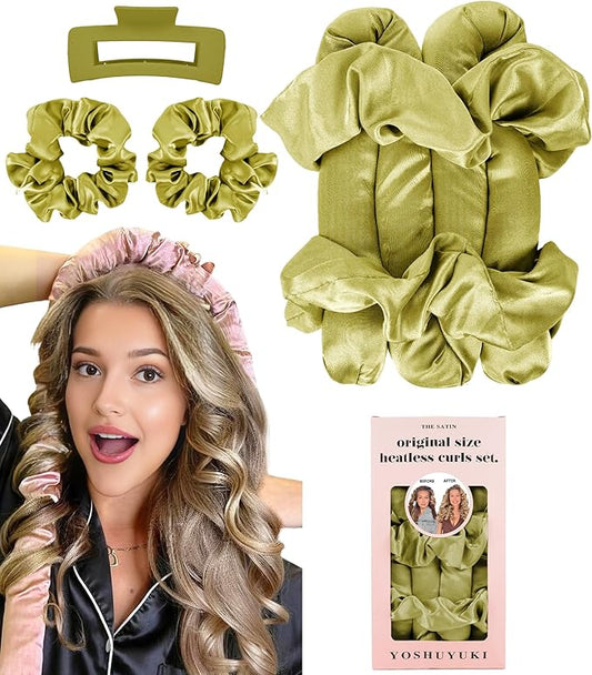 Heatless Curls Overnight Hair Curler to Sleep In Soft Jumbo Hair Rollers for Long Hair Blowout Look No Heat Overnight Curls, Satin Large Flexi Rods for Big Curl Heatless Curling Rod Set with Clip