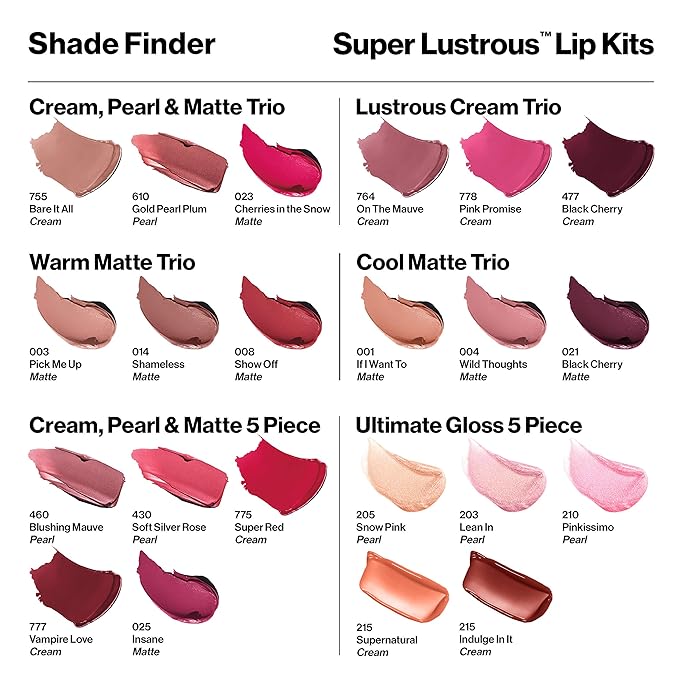 Revlon Super Lustrous The Gloss, 5 Piece Lipgloss Gift Set, Non-sticky High Shine Color in Cream & Pearl Finishes, Pack of 5, 0.75 Fl Oz