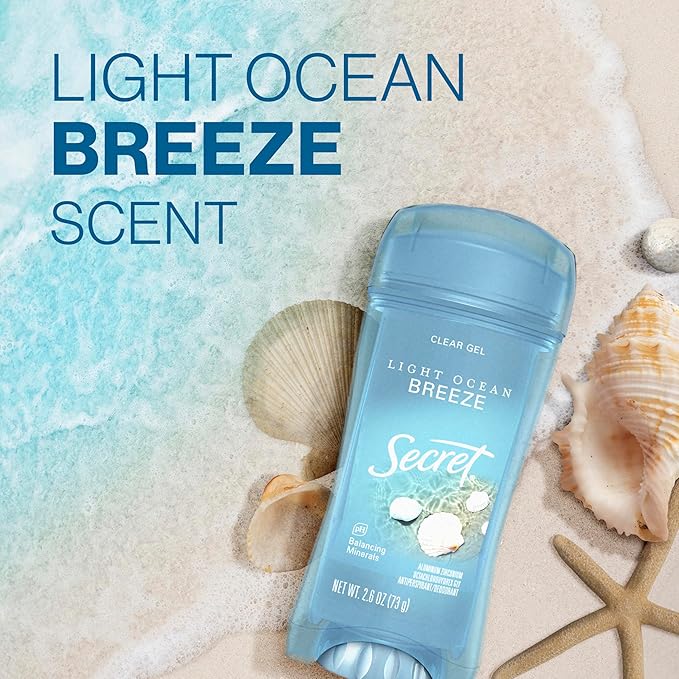 Secret Fresh Antiperspirant Deodorant for Women, 72hr Breathable Sweat & Odor Protection, Instant Freshness & Gentle, PH Balancing Minerals, Clear Gel, Light Ocean Breeze Scent, 2.6 oz