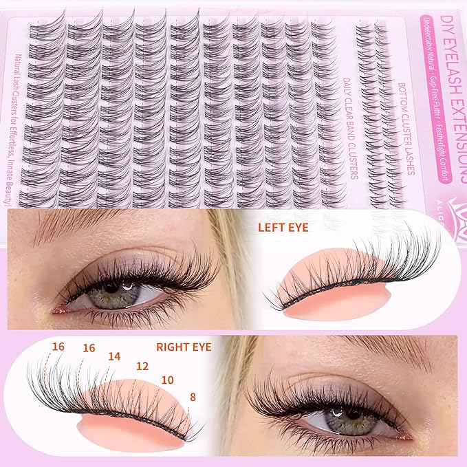 Natural Lash Clusters Kit Wispy Eyelash Clusters Kit with Bottom Eyelashes C Curly Lash Extension Kit with Invisible Band DIY Individual Lashes Kit with Lash Bond and Seal 132Pcs