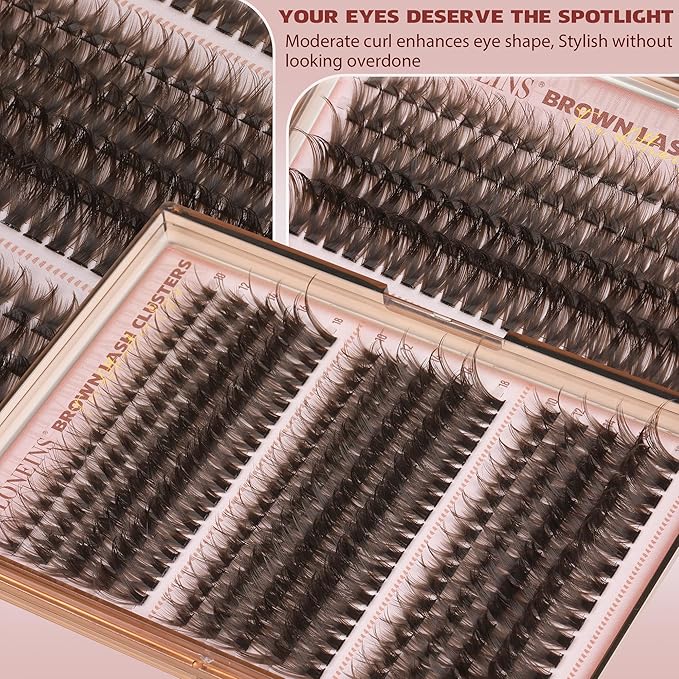 Brown Lash Clusters Wispy Cluster Eyelash Extensions D-curly Eyelash Clusters with Spikes Dark Brown Individual Lashes Manga Fairy Lash Extension by TNFVLONEINS (Brown,10-18MM,3 Styles)