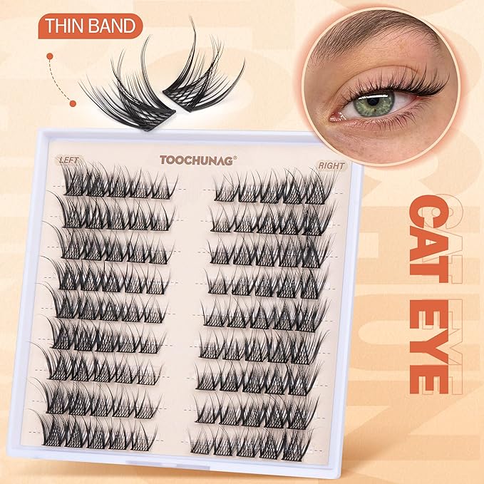 TOOCHUNAG Natural Lash Clusters Eyelash Extensions Wispy Individual Lashes Clusters C Curly Organized Eyelash Clusters 9 Pairs 8-14mm DIY Cat Eye Lash Extension