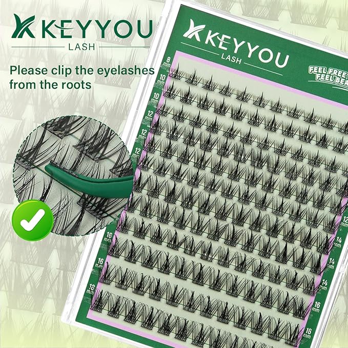 KEYYOU LASH Lash Clusters Kit Manga Lashes 8-18mm C Curl Wispy Lash Clusters Ultra-Thin Natural Lashes with Spike Eyelash Extensions 144pcs Fairy False Eyelashes with Remover Bond and Seal（F03 Kit）