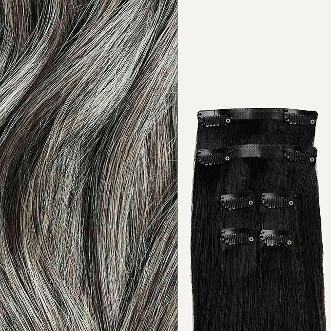 Luxy 100% Remy Human Hair Extensions for Thin Hair Thinning Hair Fill-Ins – 6 Seamless Wefts Multi-Dimensional Color Blend - Natural-Looking Volume & Coverage 80 grams 16" Light Gray Thinning