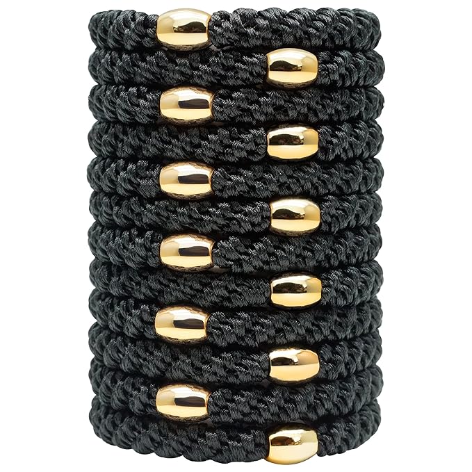 Hair Tie Bracelets, Hair Ties for Women Girl, Ponytail Holders for Thick Hair, Superior Strong Stretchy Braided Hair Ties, No Slip Damage Crease Hair Bands-12Pcs, Black