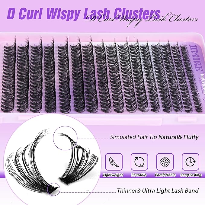 Lash Clusters Wispy 40D Eyelash Clusters 320Pcs Fluffy Cluster Eyelash Extensions D Curl 9-16MM Mixed Individual Lashes DIY Lash Extension Natural False Eyelashes by JIMIRE