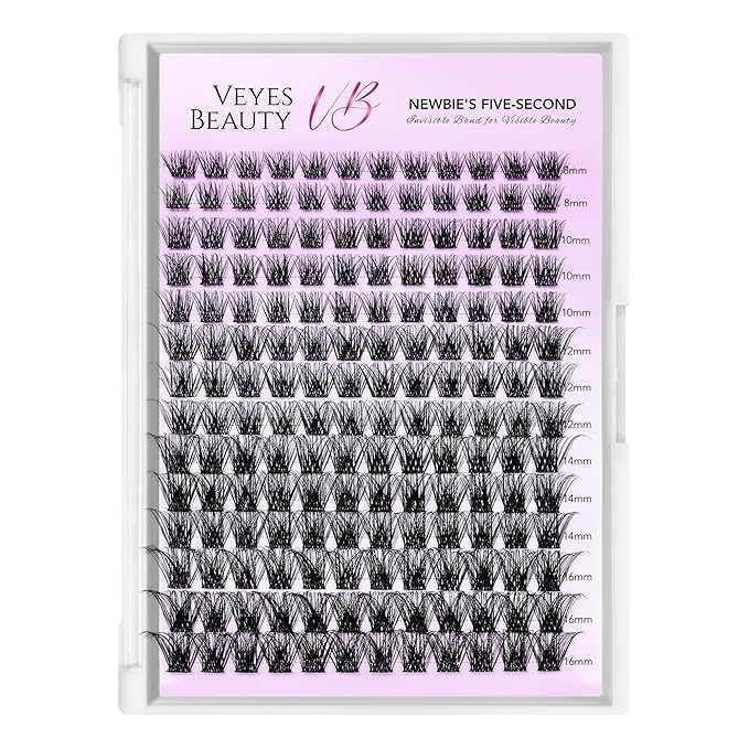 VEYESBEAUTY Lash Clusters Individual Eyelash Extensions Thin & Invisible Band DIY False Eyelashes for Self-application Newbie's Five-Second Series Wispy Lash Tray, Siren 8-16mm Mixed Length