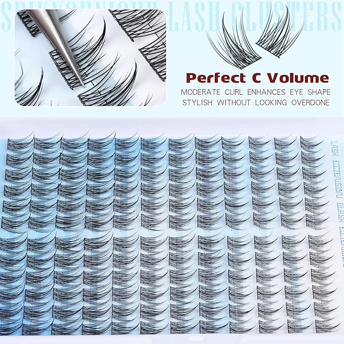 Natural Lash Clusters Kit Fairy Eyelash Clusters 11-13MM Wispy Lash Extension Kit Cluster Eyelash Extensions Thin Band Eyelash Extension Kit DIY Individual Lashes Bond and Seal,Tweezers TNFVLONEINS