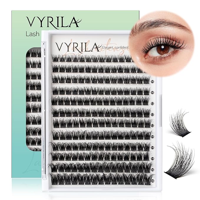 Lash Clusters 0.05mm Individual Lashes, 3D Wispy Lashes Clusters, 0.1mm Super Thin Band Resuable Natural Lashes,D Curl Faux Mink Lashes,180pcs Lash Extension (Green Lushy-C-0.05-8-16mix)