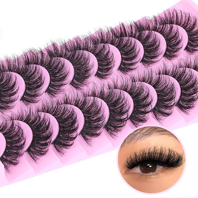 Wispy False Eyelashes Mink Lashes Natural Look Cat Eye Lashes Pack 10 Pairs Fake Eyelashes Like Extensions 5D Volume Strip Lashes 18mm Mink Eyelashes by TNFVLONEINS