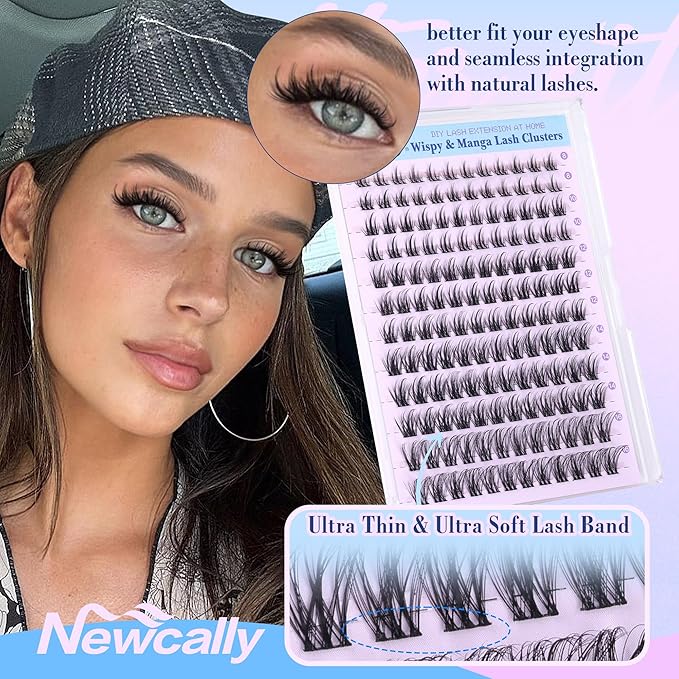 Wispy Lash Clusters Eyelash Extension Natural Look Eyelash Clusters Soft Individual Lashes 8-16MM CD-curly DIY Lash Extension Beginner-friendly by Newcally