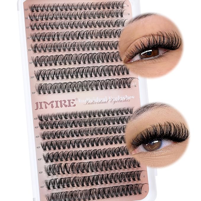 JIMIRE Natural Lash Clusters 320Pcs Cluster Eyelash Extensions Wispy 30D+40D Eyelash Clusters D-Curly 9-16MM Mixed DIY Cluster Lashes Fluff Lashes Clusters Extension for Beginners