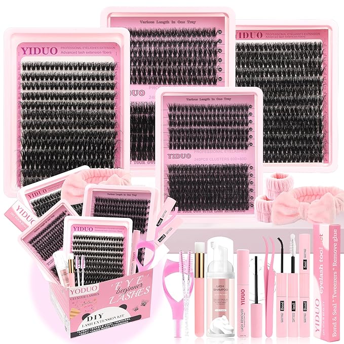 994Pcs Lashes Clusters Kit 60D/80D/100D Volume False Eyelash Extensions 10-20mm D Curl Wispy Individual Fake Eyelashes Kit, Volume Studio Effect with Bond&Seal|Tweezers|Removers|Cleanser