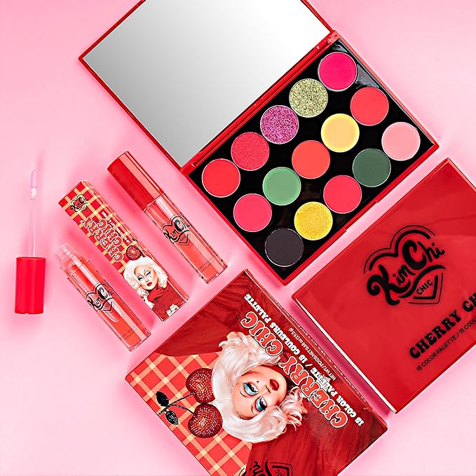 KimChiChic Beauty Cherry Chic Eyeshadow Palette - 12 Ultra Pigmented Shades, Shimmer, Matte & Glitter Finishes, Talc Free & Infused with Vitamin E, Cruelty Free, Sex Kitten, 0.68oz