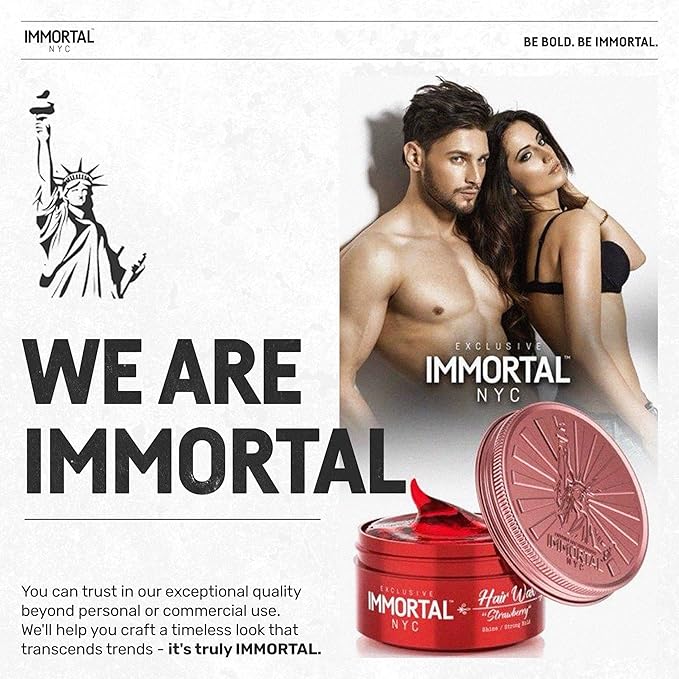 Immortal NYC Strawberry Hair Wax - 8 out of 9 Holding Ability, Max Shine - All Natural Water-Based Hair Wax for Men - No Residue, All Hair Types