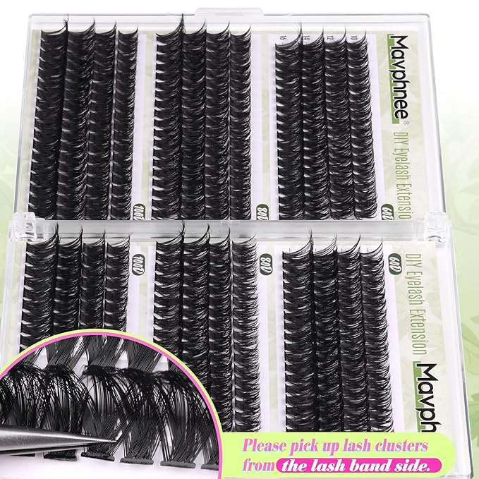 D-Curly Cluster Eyelash Extensions 480Pcs Volume Lash Extensions DIY Eyelash Extensions for Beginners Wispy Eyelash Clusters Natural Full Thick Individual Lashes Clusters (60D 80D 100D Mixed, 10-16MM)