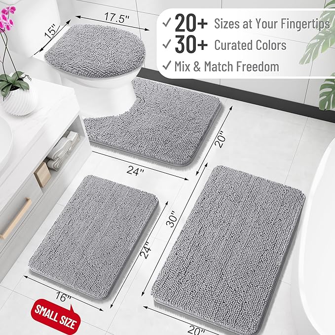 OLANLY Bathroom Rugs 44x24, Extra Soft Absorbent Chenille Bath Rugs, Rubber Backing Quick Dry, Machine Washable Bath Mats for Bathroom Floor, Tub and Shower, Home Decor Accessories, Grey