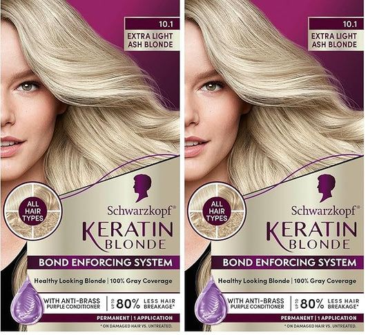 Schwarzkopf Keratin Color Permanent Hair Color, 10.1 Extra Light Ash Blonde, 1 Application-Salon Inspired Permanent Hair Dye, for up to 80% Less Breakage vs Untreated Hair and up to 100% Gray Coverage