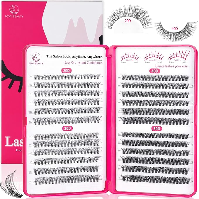 Foxy Beauty Premium Lash Clusters - Wispy Natural & Fairy Spiky WideSpan Individual Eyelash Clusters 0.05mm Ultra-thin Invisible band Eyelash Extension for Starter DIY