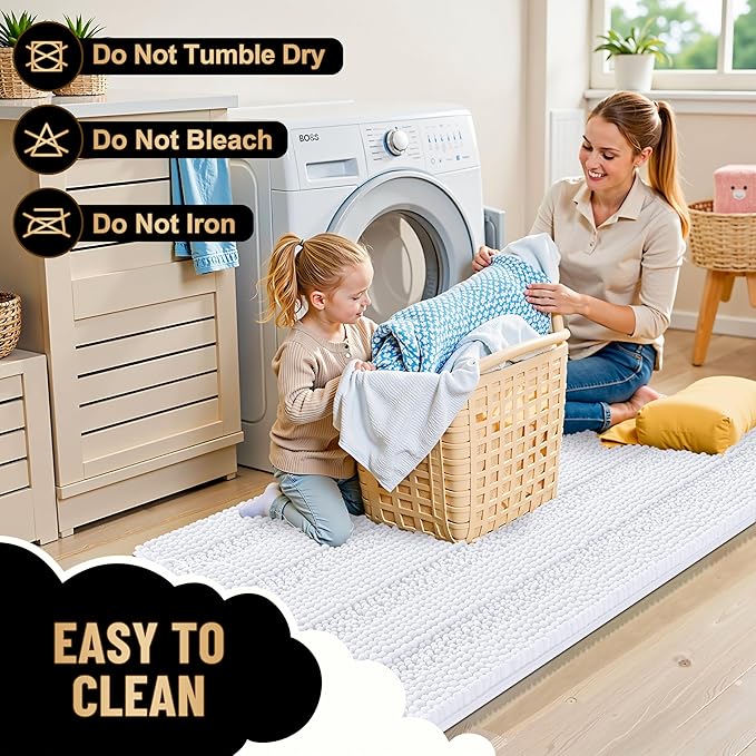 OLANLY Thick Bathroom Rugs 36x24, Extra Soft Absorbent Chenille Striped Bath Rugs, Rubber Backing, Machine Wash Dry, Bath Mats for Bathroom Floor, Tub and Shower, Home Decor Accessories, White