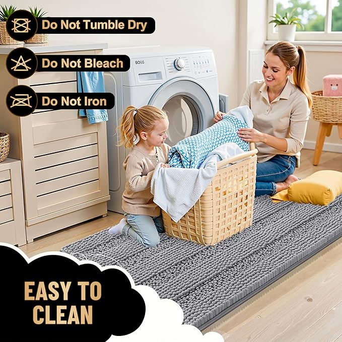 OLANLY Thick Toilet Rugs U-Shaped 24x20, Extra Soft Absorbent Chenille Striped Contour Bathroom Rugs for Toilet, Dry Quickly, Machine Washable, Non-Slip Bath Mat, Grey