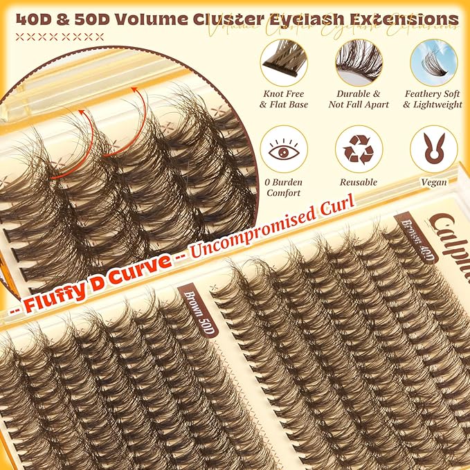 Brown Lash Clusters Fluff Cluster Eyelash Extensions 40D+50D Natural Dark Brown Eyelash Clusters 280PCS Individual Lashes Clusters 10-16mm DIY Wispy Cluster Lashes Extension at Home