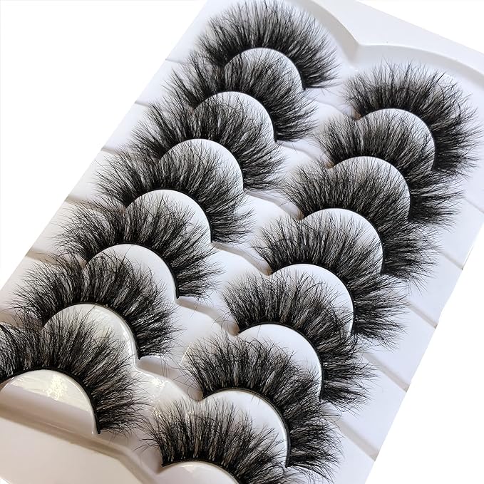 Pooplunch False Eyelashes Dramatic Volume 20MM Long Faux Mink Lashes 7 Pairs Pack 8D Thick Soft Fake Eye Lashes Strips Multipack