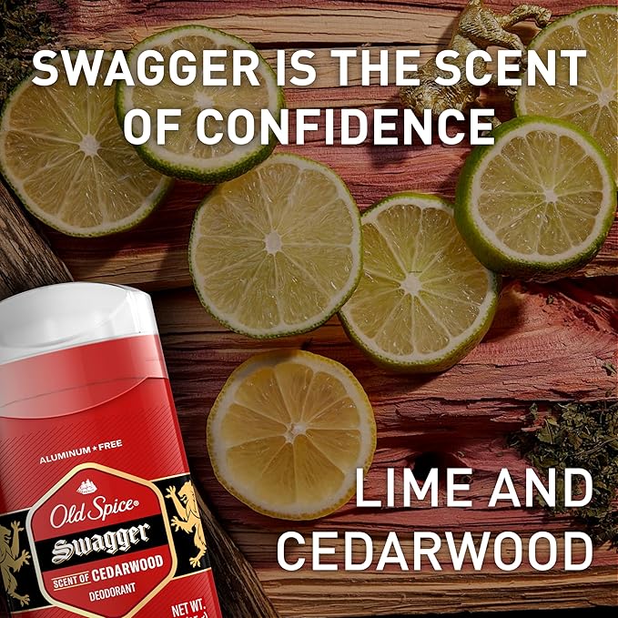 Old Spice Aluminum Free Deodorant for Men, 24/7 Odor Protection, 24/7 Freshness & Lasting Scent, Swagger with Cedarwood Scent, 3.8 oz