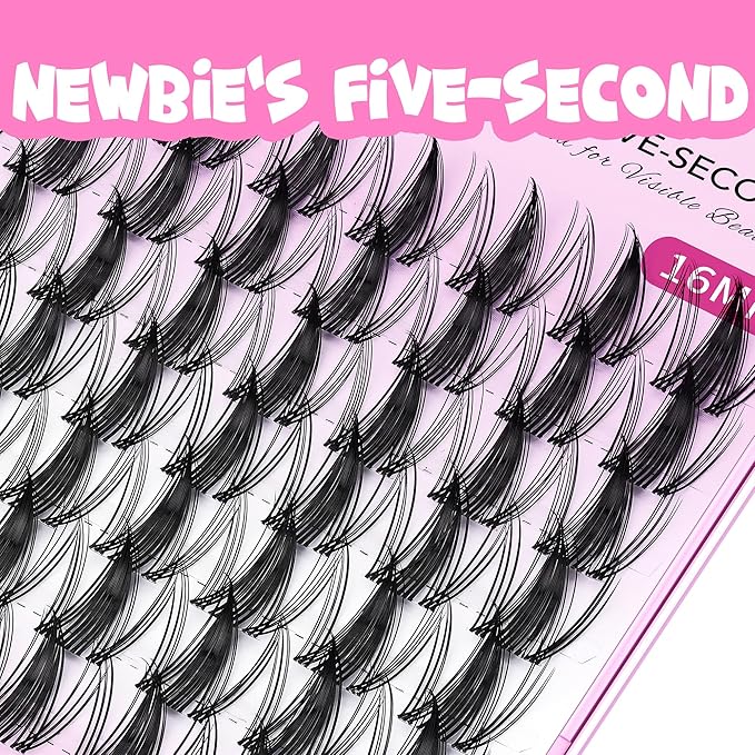 VEYESBEAUTY Lash Clusters Eyelash Extensions Thin & Invisible Band DIY Individual False Eyelashes Newbie's Five-Second Series Wispy Lash Tray for Self-application, Manga Lashes16mm Length