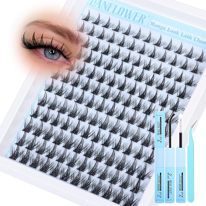 Manga Lash Clusters Kit Spiky Lash Extension Kit Fairy Eyelash Clusters Wispy Cluster Eyelash Extensions Kit 10-16mm Individual Lashes Anime Lashes Clusters by Lanflower