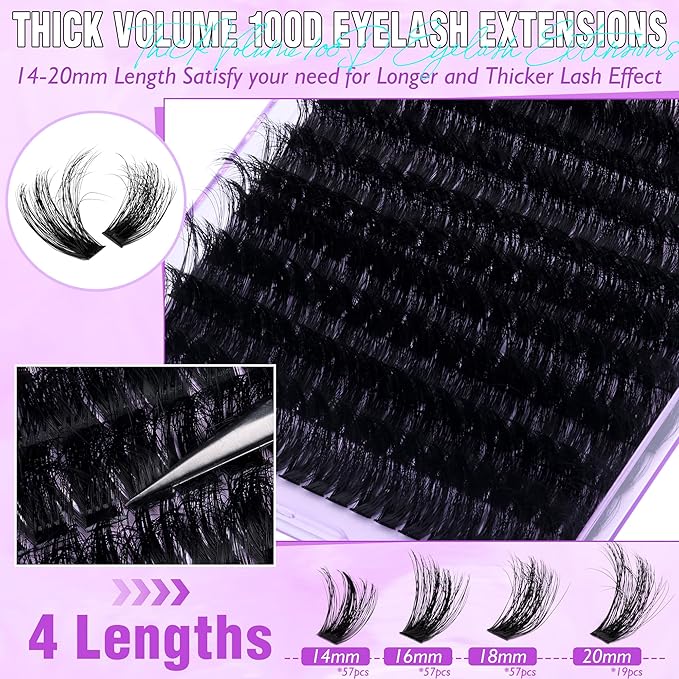 Winifred Lash Clusters with Bottom Lashes 14-20MM Eyelash Clusters with Spikes Thick Volume Cluster Eyelash Extensions 100D Full Individual Lashes D Curly Lash Extension (356pcs)