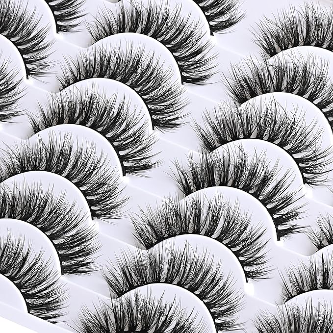 Lashes False Eyelashes Natural Lashes Wispy 14 Pairs Fake Eyelash Reusable Lash Strips Fluffy Eye Lashes Pack Short Mink Strip Lashes Natural Look Wispies Cateye Lashes for Women