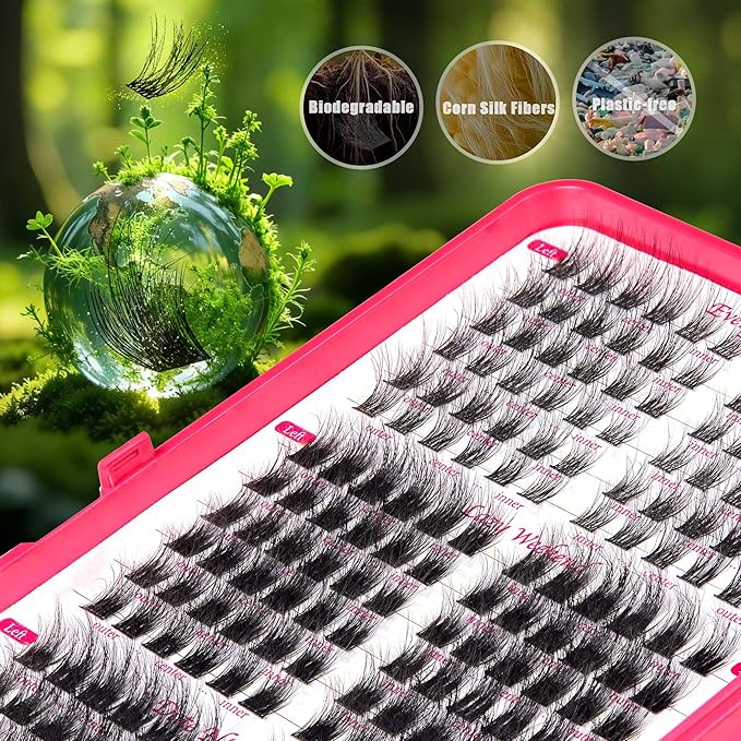 Lash Clusters - 0.05mm Wispy Natural Eyelash Clusters Fluffy Biodegradable Cruelty Free Eyelashes Lightweight Reusable Lash Separate Left & Right Sets - Perfect for Beginners DIY at Home