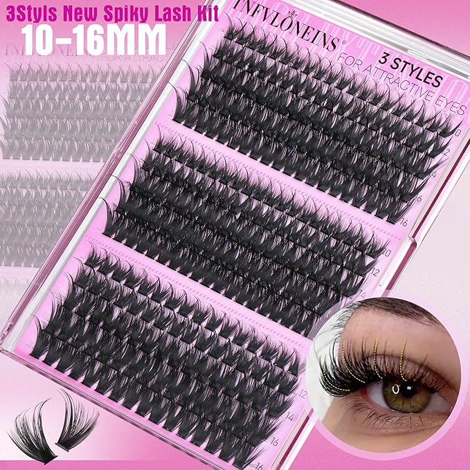 TNFVLONEINS Lash Clusters Wispy Eyelash Clusters Spiky Individual Lashes Clusters D Volume Cluster Eyelash Extensions DIY Cluster Extension Thick Eyelash Cluster (10-16MM,3 Styles)