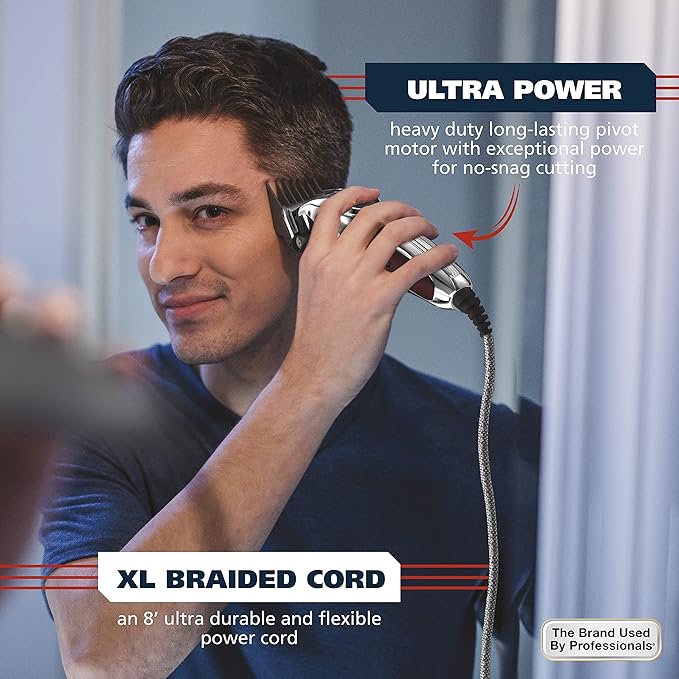 Wahl USA Pro Ultra Quiet High Torque Corded Hair Clipper for Ultra Quiet Operation and Cooler Operating Temperatures, Metal Housing with Bonus Hair Clipping Guard Caddy - Model 3000097