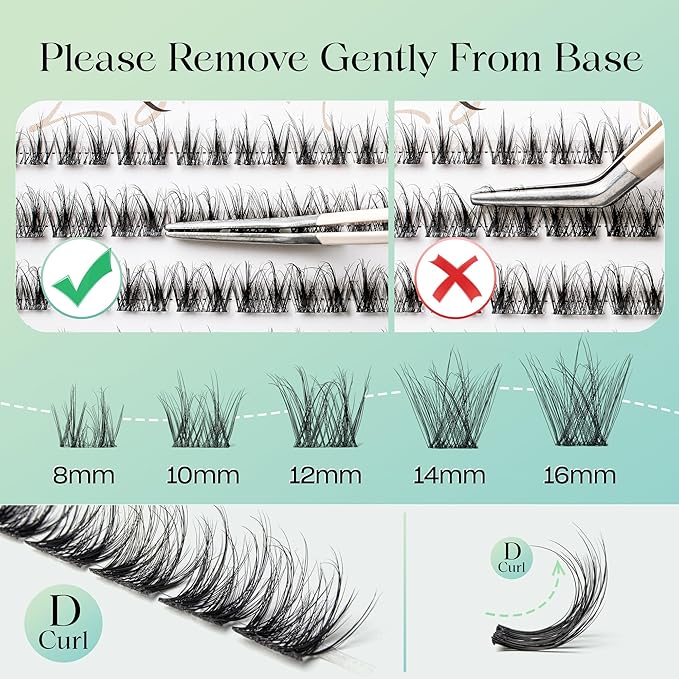 Lash Clusters 0.05mm Individual Lashes, 3D Wispy Lashes Clusters, 0.1mm Super Thin Band Resuable Natural Lashes,D Curl Faux Mink Lashes,120pcs Lash Extension (Green Joy-D-0.05-8-16mix)
