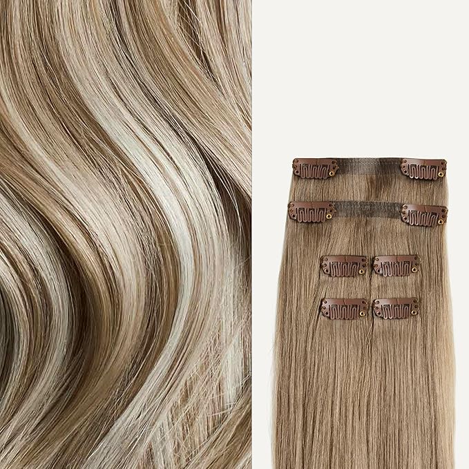 Luxy 100% Remy Human Hair Extensions for Thin Hair Thinning Hair Fill-Ins – 6 Seamless Wefts Multi-Dimensional Color Blend - Natural-Looking Volume & Coverage 80 grams 16" Natural Blonde Balayage