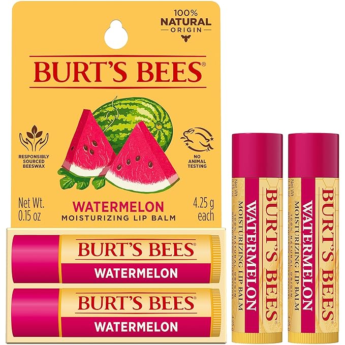Burt's Bees Lip Balm - Watermelon, Lip Moisturizer With Responsibly Sourced Beeswax, Tint-Free, Natural Origin Conditioning Treatment, 2 Tubes, 0.15 oz.