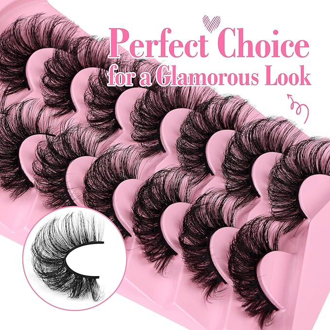 JIMIRE Lashes Mink Fluffy Dramatic Wispy False Eyelashes 20MM 6D Volume Crossed Strip D Curl Eye Pestañas Thick Soft Fake 7 Pairs Pack