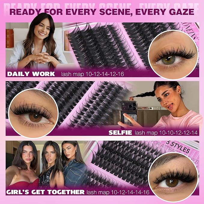 TNFVLONEINS Lash Clusters Wispy Eyelash Clusters Spiky Individual Lashes Clusters D Volume Cluster Eyelash Extensions DIY Cluster Extension Thick Eyelash Cluster (10-16MM,3 Styles)