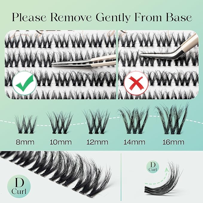 Lash Clusters 0.05mm Individual Lashes, 3D Wispy Lashes Clusters, 0.1mm Super Thin Band Resuable Natural Lashes,D Curl Faux Mink Lashes,108pcs Lash Extension (Green Cozy-D-0.05-8-16mix)