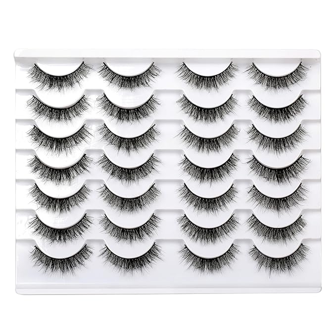 False Eyelashes Short Natural Fluffy Wispy Volume Cute Cat Eye Lashes Fake Eyelashes Faux Mink Lashes 14 Pairs Pack