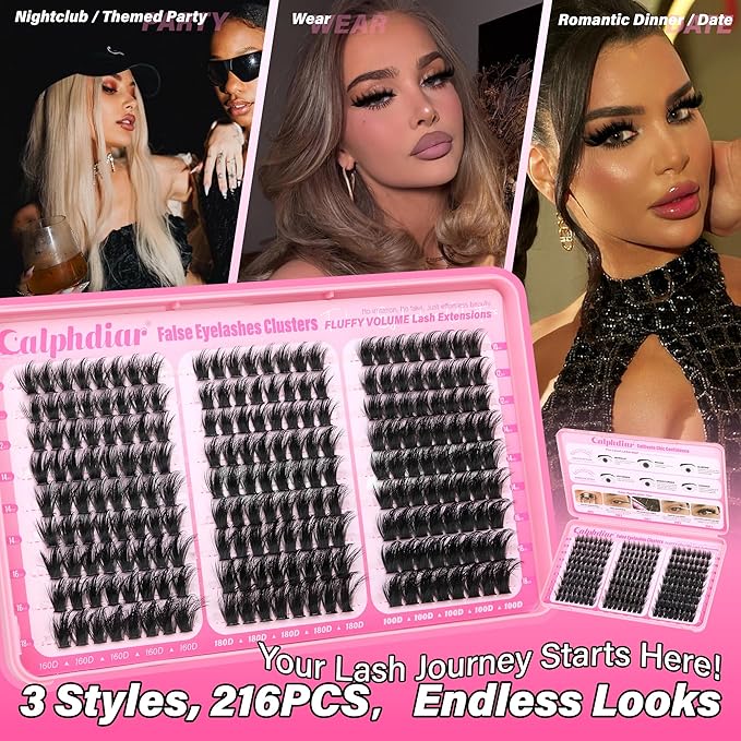Fluffy Lash Clusters Thick Volume Lash Extension 10-18mm Cluster Eyelash Extensions Individual Lashes Wispy Eyelash Clusters Easy to Apply Cluster Lashes DIY Dramatic Lash Fills (160D+180D+200D)