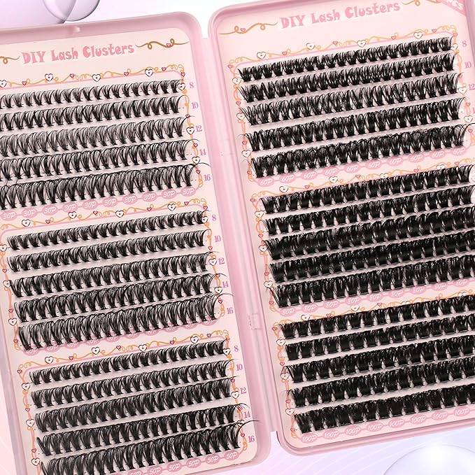 Gmagictobo Lash Clusters Fluffy DIY Lash Clusters Kit Volume Lash Extension Kit 570Pcs Individual Lashes Clusters Thin Band Eyelash Extension Kit Lash Bond and Seal Lash Tweezers