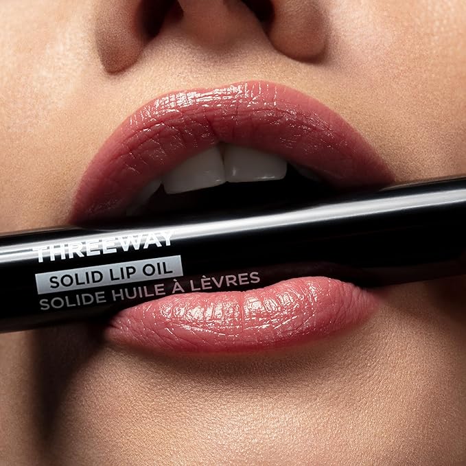 Deck of Scarlet Threeway Solid Lip Oil, Vegan Formula With Hyaluronic Acid and Hydrating Oil Blend, Glossy Finish - Buff Rose