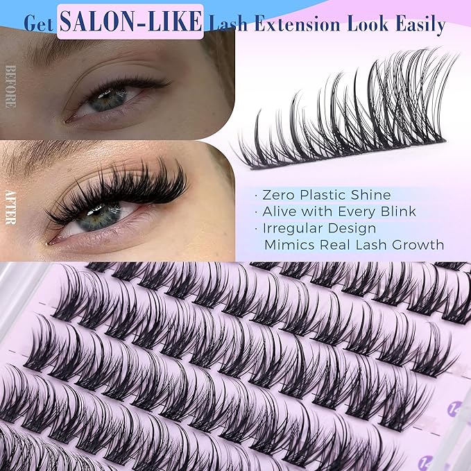 Wispy Lash Clusters Eyelash Extension Natural Look Eyelash Clusters Soft Individual Lashes 8-16MM CD-curly DIY Lash Extension Beginner-friendly by Newcally