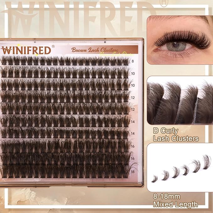 Brown Lash Clusters Dark Brown Individual Lashes Wispy Thick Volume Lash Extension D Curvature Clusters Eyelashes 80D Clusters Lashes by Winifred (8-18mm)